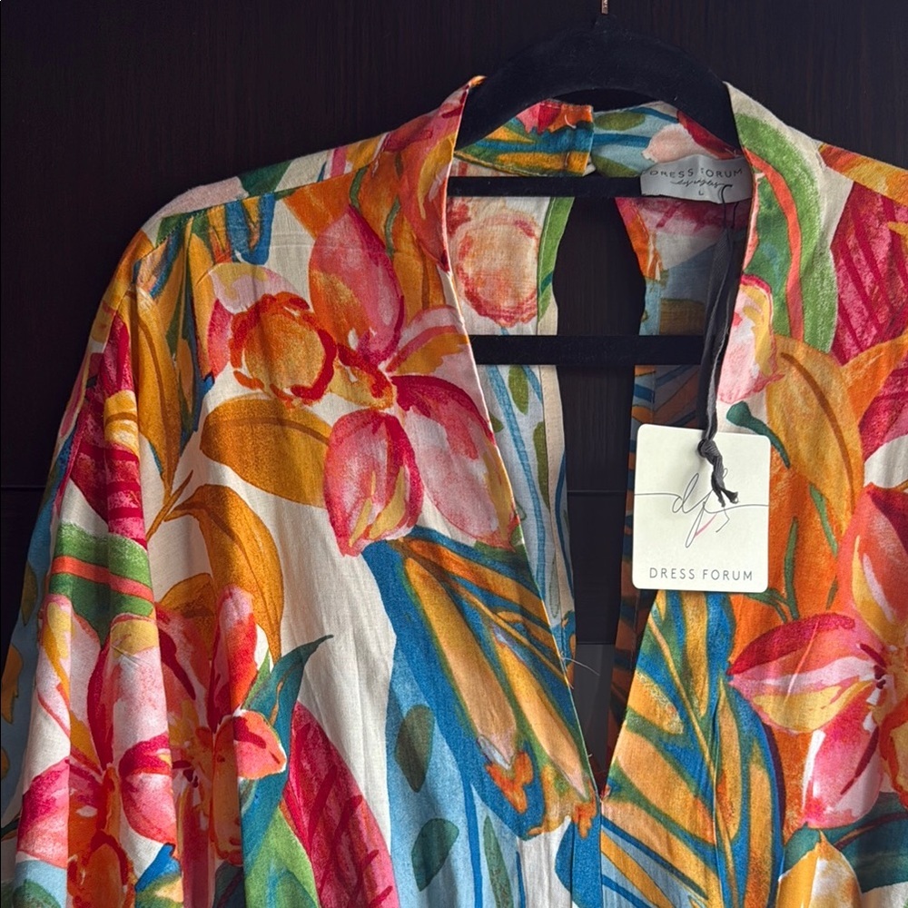NWT Dress Forum Tropical Print Kimono Style Dress - Size L - Picture 4 of 11